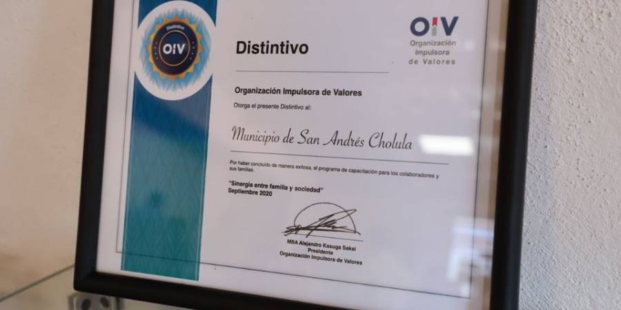 San Andr&eacute;s Cholula es el primer municipio a nivel nacional con el distintivo impulsor valores