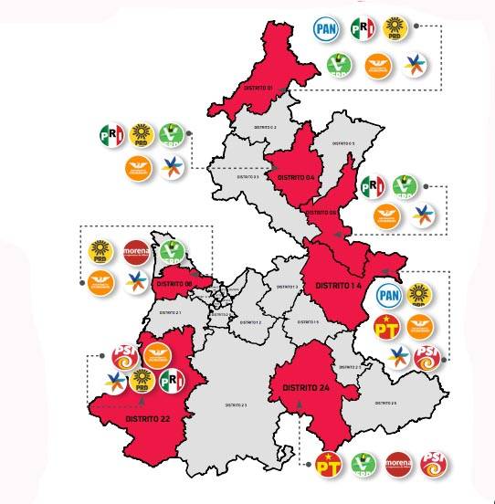 Partidos concentran disputa en 7 de 26 distritos