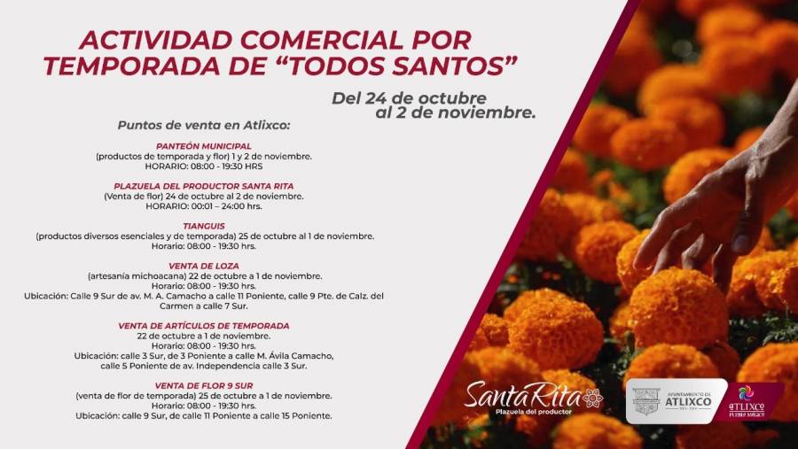 Conoce los lineamientos para el comercio de la temporada de Todos Santos en Atlixco