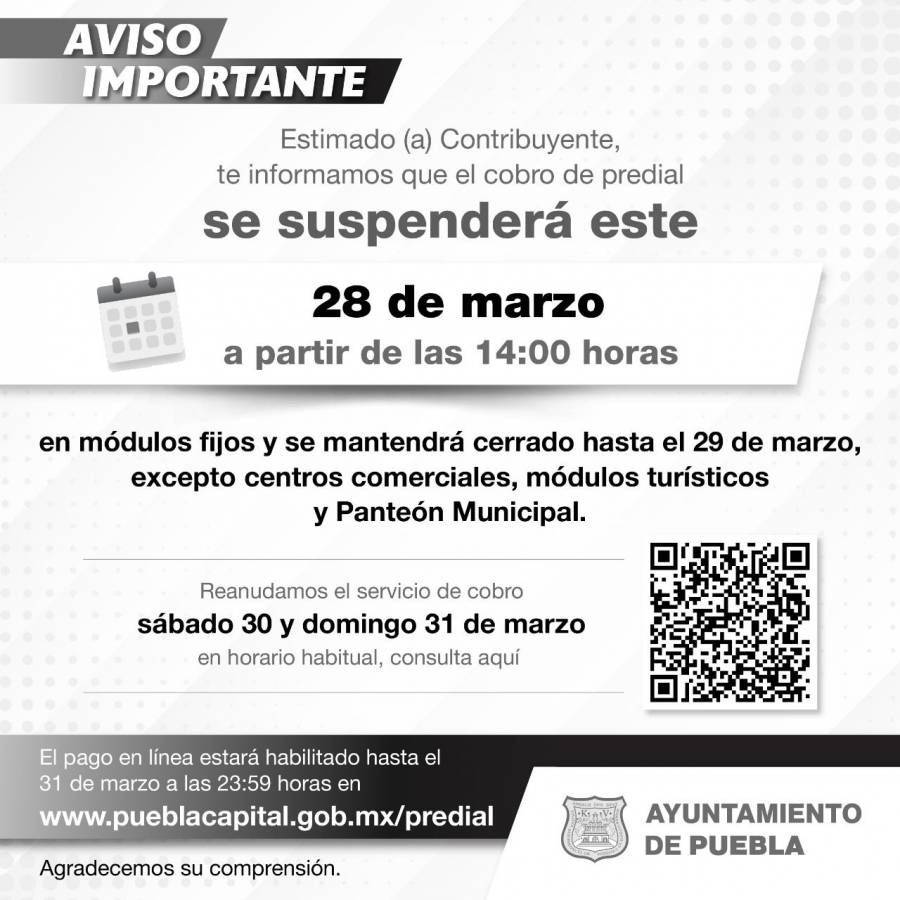 Ayuntamieto informa horarios para los módulos de pago de Predial