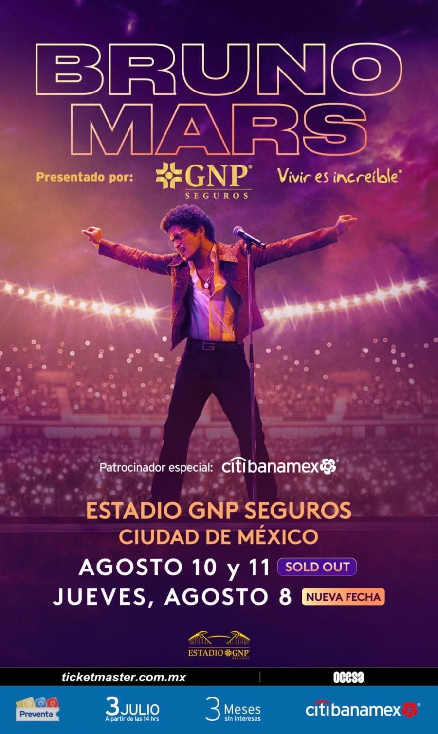 Bruno Mars anuncia tercera fecha en el Estadio GNP Seguros