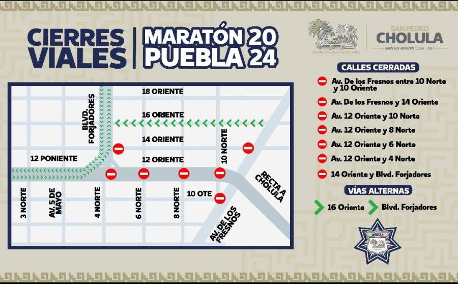 San Pedro Cholula tendrá cierres viales por Maratón Puebla