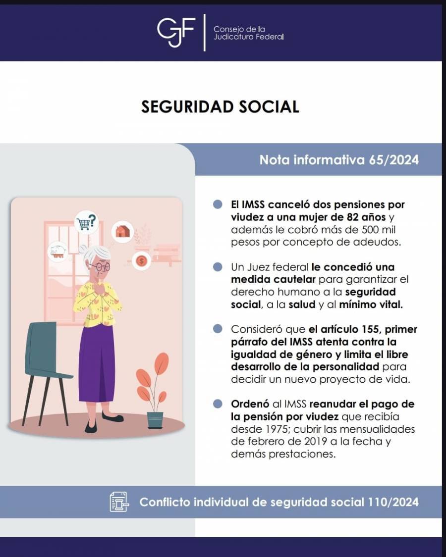Tribunal ordena a IMSS pagar 4 años de pensión por viudez a afectada con su retiro