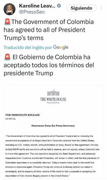Sheinbaum celebra acuerdo entre EEUU y Colombia