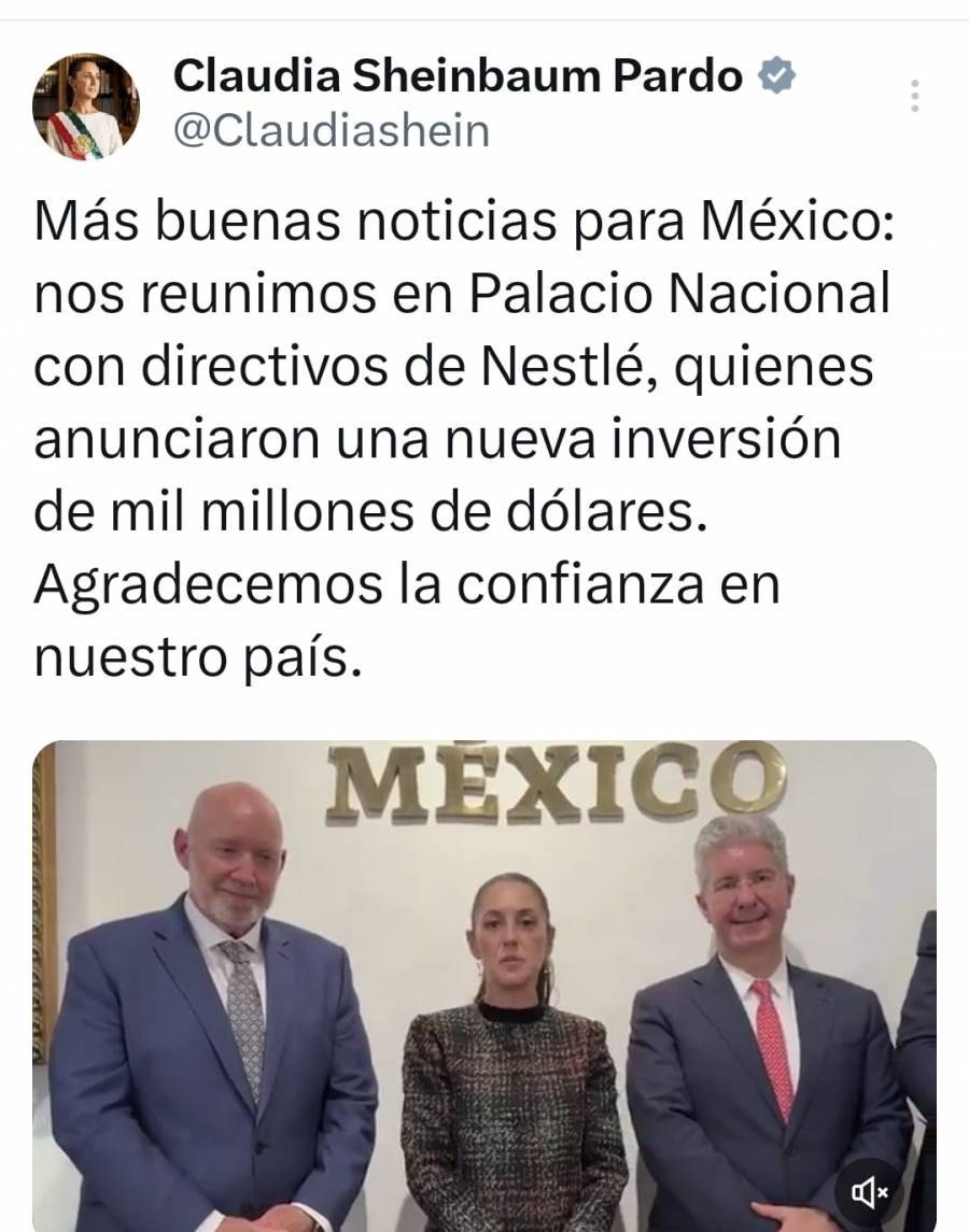 “Plan México”: Sheinbaum anuncia nueva inversión de Nestlé en México por mil mdd