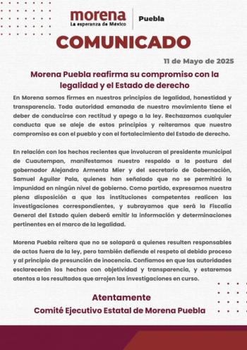 Morena en Puebla se deslinda del alcalde de Cuautempan tras cateos e investigaciones