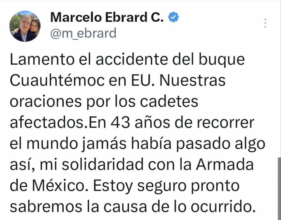 En 43 años nunca había sucedido un accidente así con el buque, dice Ebrard; critican proselitismo a bordo