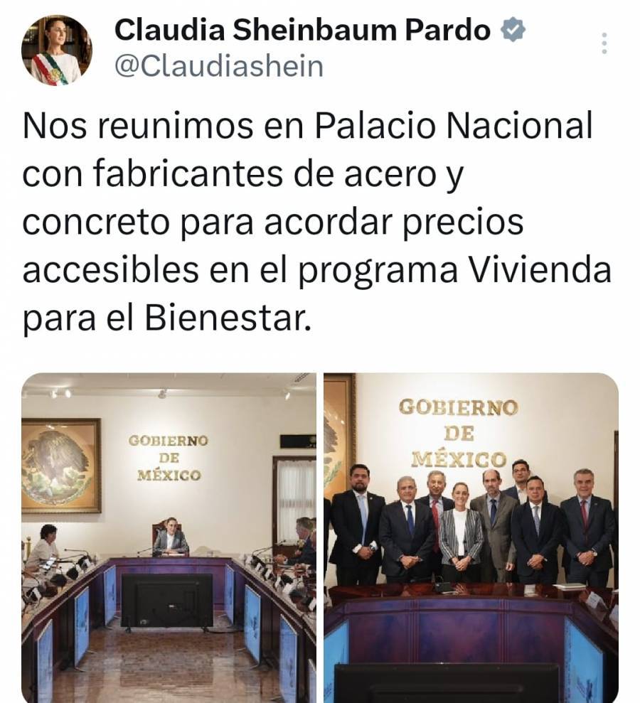 Sheinbaum busca precios preferenciales en acero y cemento para programa de vivienda