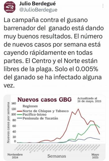 Autoridades de México y EU sostendrán nueva llamada por suspensión de exportación de ganado tras crisis de gusano barrenador