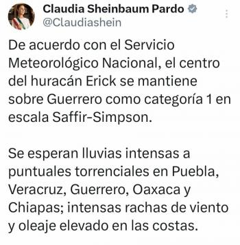 Lluvias intensas provocan afectaciones en carreteras, hospital y servicio el&eacute;ctrico; sin perdidas humanas: Sheinbaum