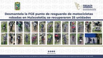 Desmantela la FGE punto de resguardo de motocicletas robadas en Huixcolotla