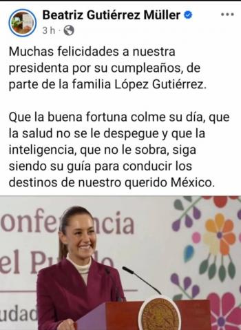 Sheinbaum agradece felicitación a pesar de polémica por redacción de Beatriz Gutiérrez Muller