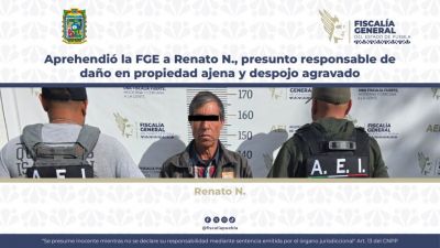 FGE detiene a Renato N. por daño a propiedad ajena y despojo en Puebla