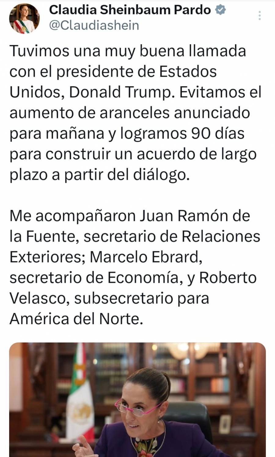 Sheinbaum habla con Trump y logra frenar aranceles; México y EU acuerdan 90 días de diálogo
