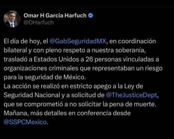 Trasladan a 26 reos a Estados Unidos por vínculos con crimen organizado