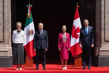Sheinbaum recibe a Mark Carney en Palacio Nacional para fortalecer relaci&oacute;n M&eacute;xico-Canad&aacute;
