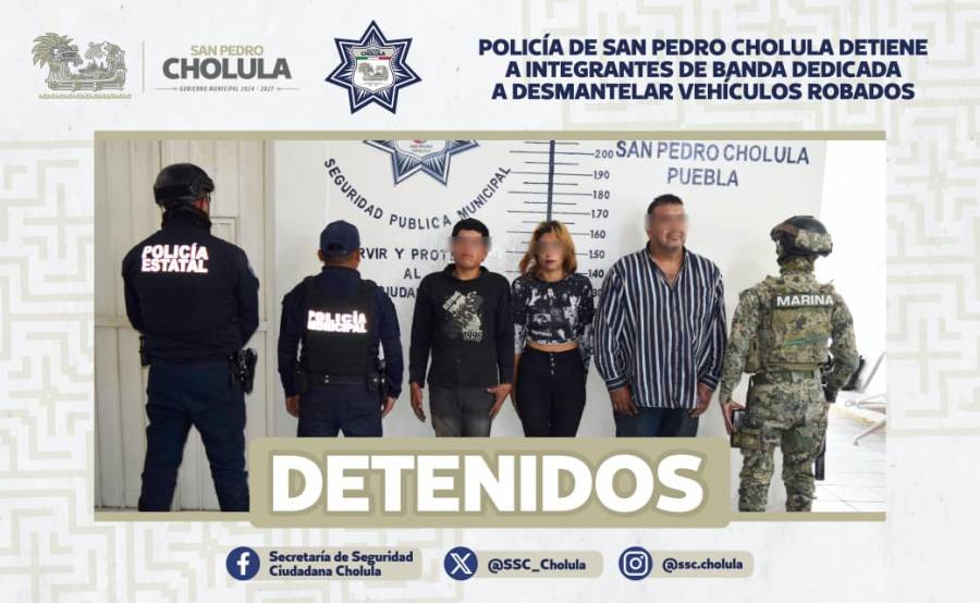 Polic&iacute;a de San Pedro Cholula detiene a integrantes de banda dedicada a desmantelar veh&iacute;culos robados