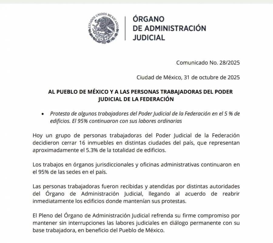Cierran 16 inmuebles del Poder Judicial; fueron breves protestas, dice la autoridad