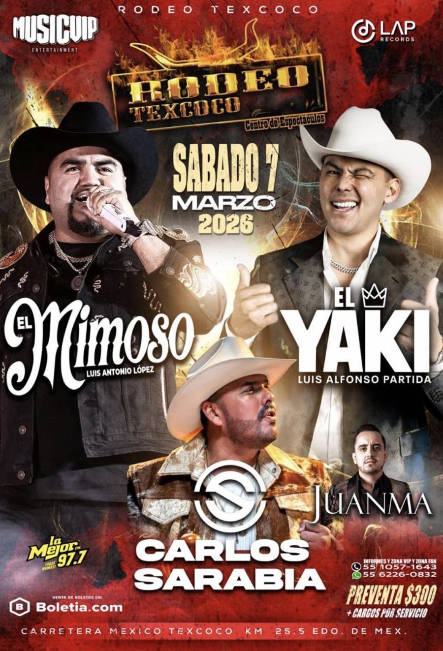 El rodeo Texcoco recibe a el Mimoso, el Yaki, Carlos Sarabia y el Juanma este 7 de marzo