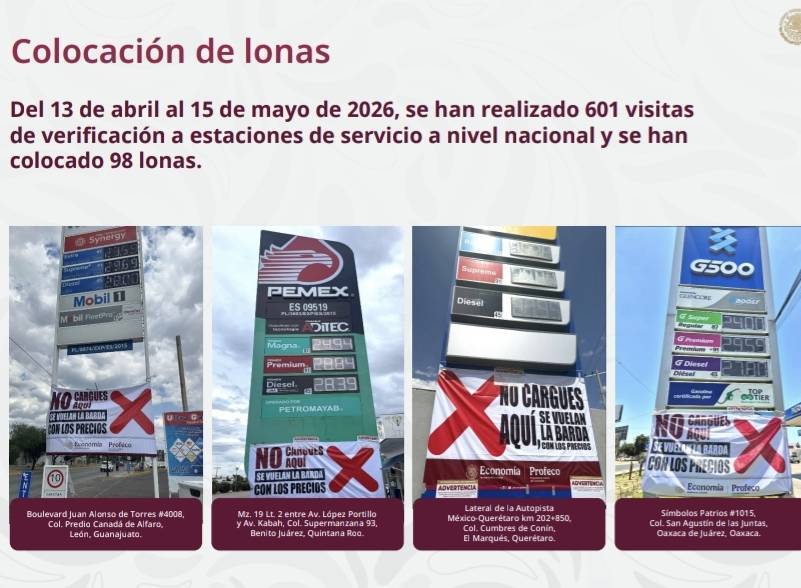 Profeco coloca 12 lonas a gasolineras de Puebla por precios abusivos