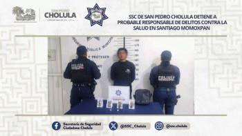 SSC de San Pedro Cholula detiene a probable responsable de delitos contra la salud en Santiago Momoxpan