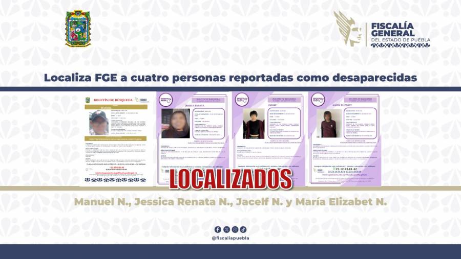 Localiza FGE a cuatro personas reportadas como desaparecidas