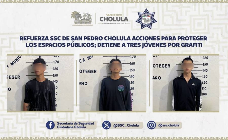 Refuerza SSC de San Pedro Cholula acciones para proteger los espacios p&uacute;blicos; detiene a tres j&oacute;venes por grafiti