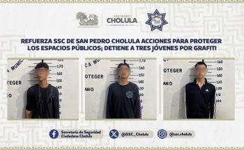 Refuerza SSC de San Pedro Cholula acciones para proteger los espacios p&uacute;blicos; detiene a tres j&oacute;venes por grafiti