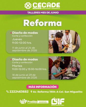 Ampl&iacute;a DIF Puebla Capital la oferta de talleres del CECADE en juntas auxiliares