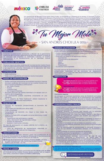 Tradici&oacute;n, sabor y premios: Ayuntamiento de San Andr&eacute;s Cholula invita a participar en el concurso “Tu Mejor Mole