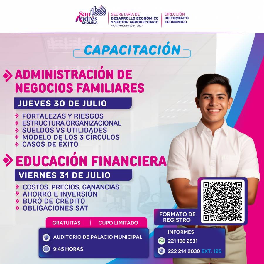 Capacitar&aacute; Gobierno de San Andr&eacute;s Cholula a emprendedores y empresas locales para el crecimiento de sus negocios