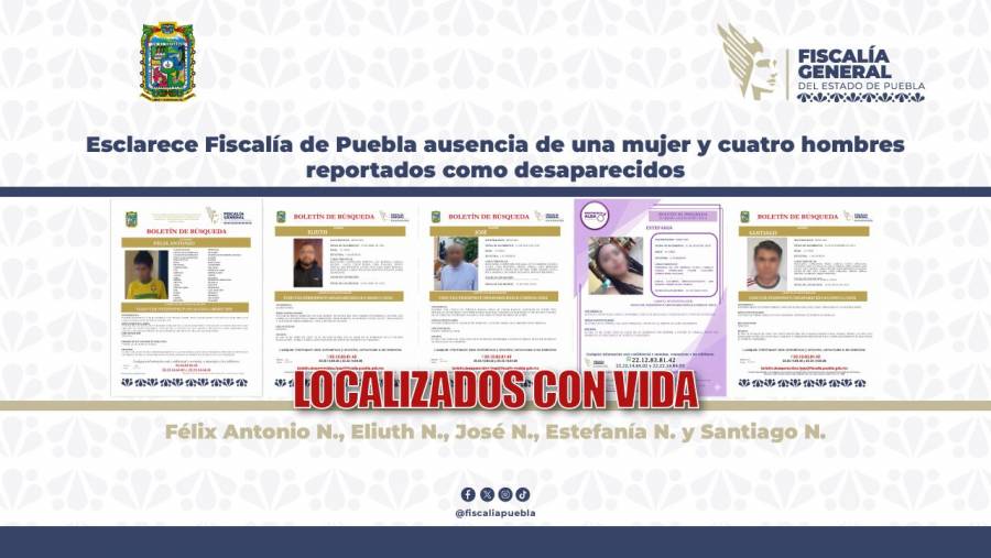 Esclarece Fiscal&iacute;a de Puebla ausencia de una mujer y cuatro hombres reportados como desaparecidos
