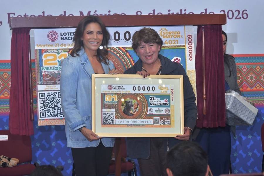 La gobernadora Delfina G&oacute;mez y la titular de Loter&iacute;a Nacional, Olivia Salom&oacute;n, presentan billete que conmemora el D&iacute;a Mundial del Perro