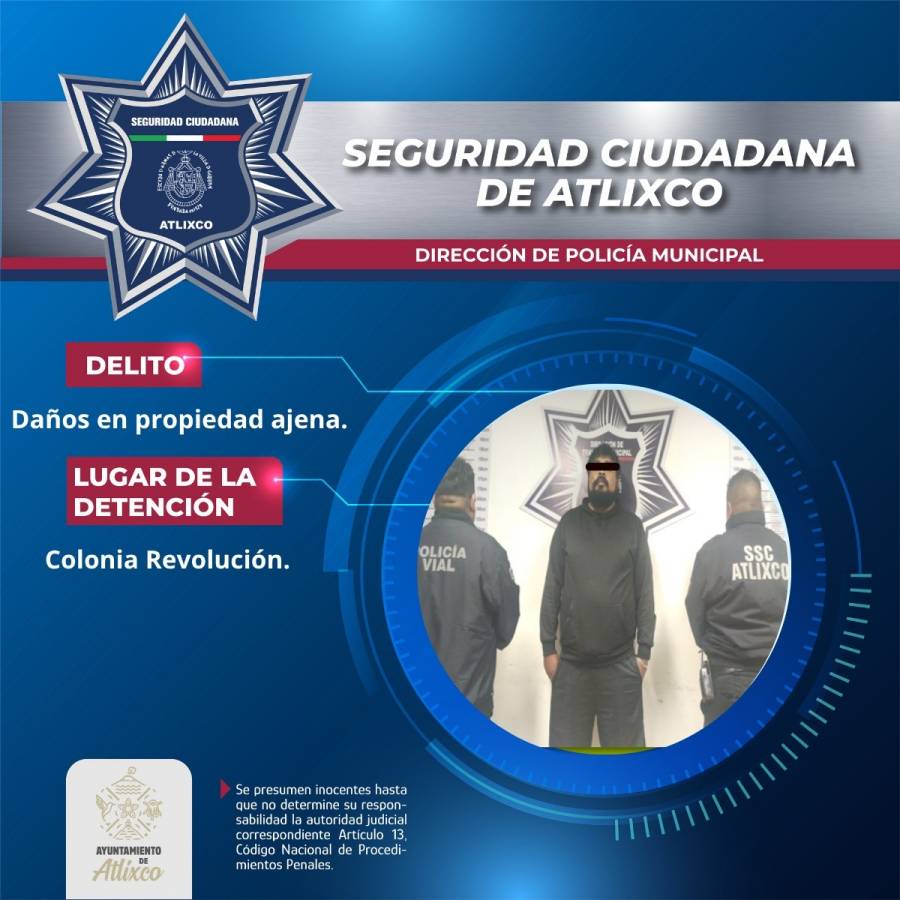 Conductor en estado inconveniente, detenido tras provocar accidente en Atlixco