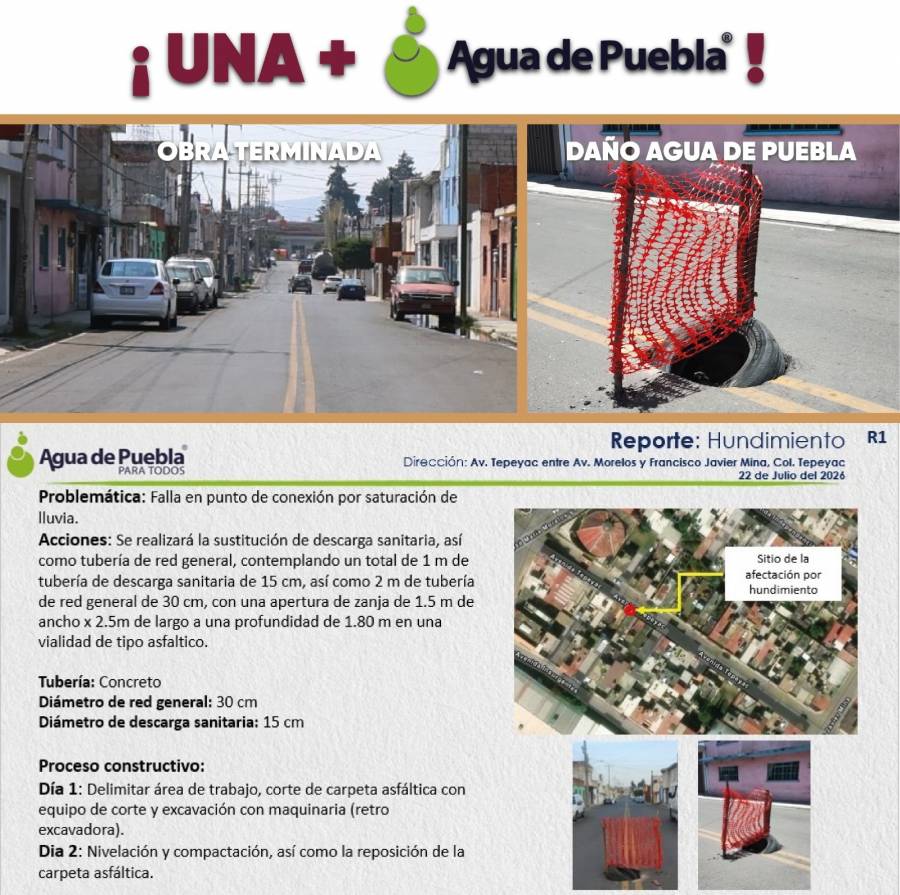 Agua de Puebla genera socav&oacute;n por falta de mantenimiento a tuber&iacute;as