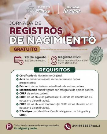 Atlixco realizar&aacute; jornada gratuita para registrar nacimientos este 28 de agosto
