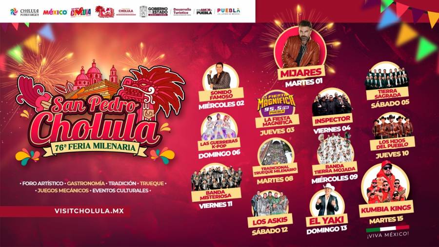 San Pedro Cholula anuncia cartelera de la 76a Feria Milenaria