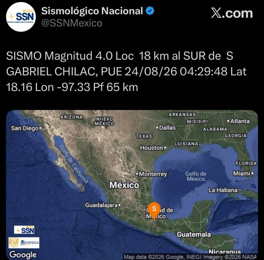 Sin afectaciones por sismo con epicentro en San Gabriel Chilac: Protecci&oacute;n Civil