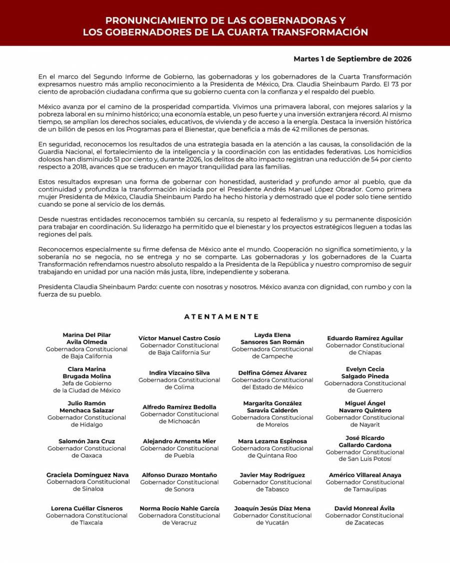 Gobernador, alcaldes y legisladores de Puebla respaldan a Sheinbaum tras Segundo Informe