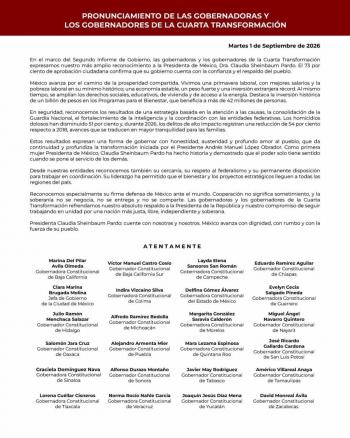 Gobernador, alcaldes y legisladores de Puebla respaldan a Sheinbaum tras Segundo Informe