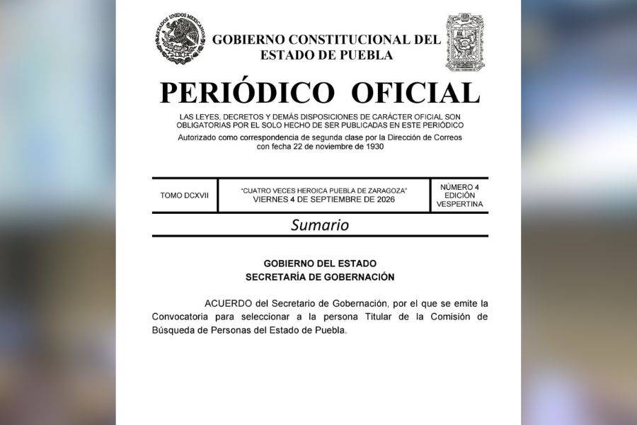 Gobierno de Puebla abre convocatoria para renovar titular de Comisioacuten de Buacutesqueda