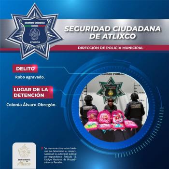 Mujer es detenida en Atlixco; pretend&iacute;a robar mochilas