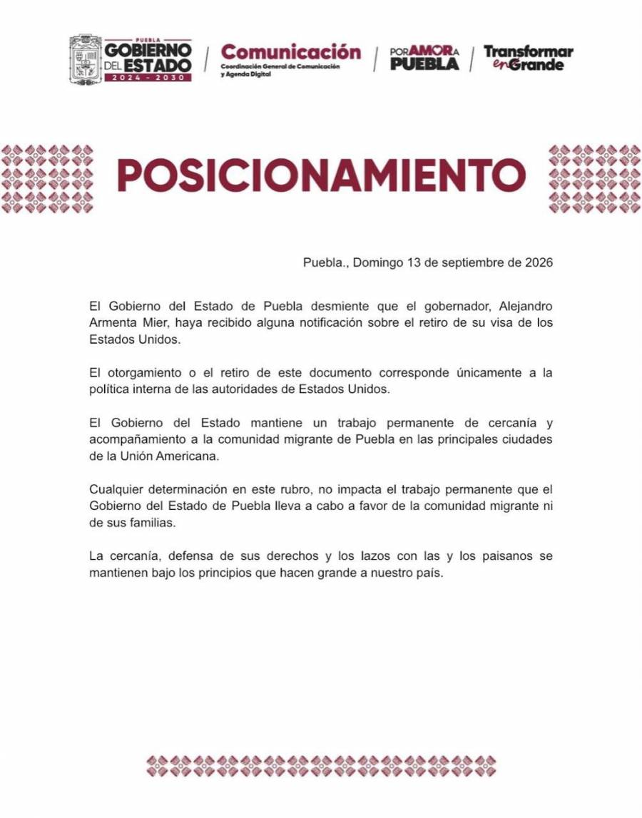Gobierno de Puebla niega que EU haya retirado la visa a Alejandro Armenta