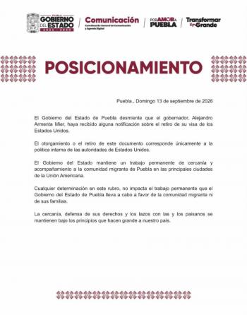 Gobierno de Puebla niega que EU haya retirado la visa a Alejandro Armenta
