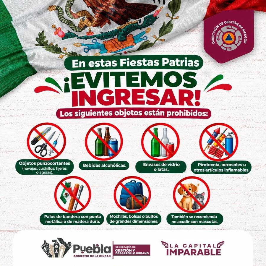 Informa gobierno de Pepe Chedraui sobre objetos restringidos para el Grito de Independencia en el Z&oacute;calo