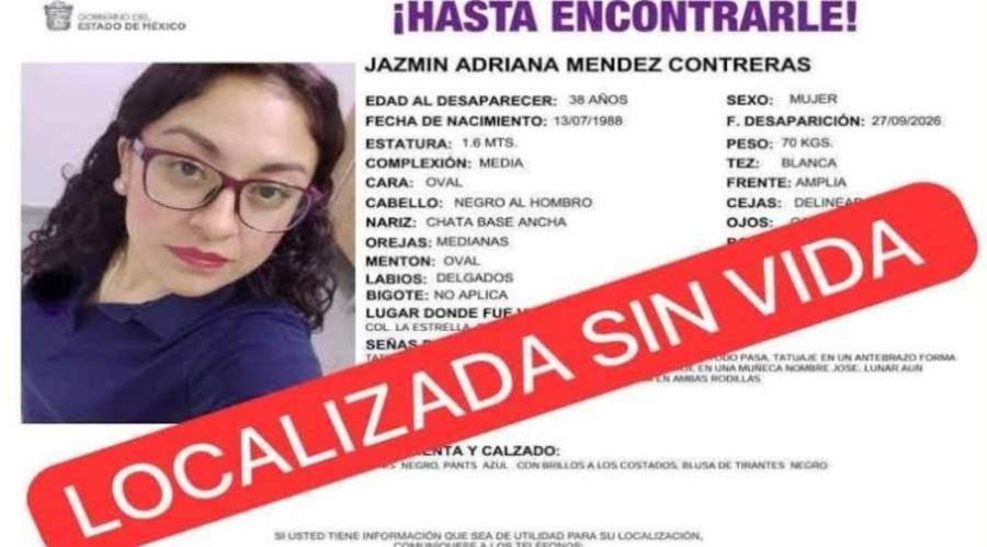 Jazm&iacute;n Adriana M&eacute;ndez es localizada sin vida en Valle de Chalco