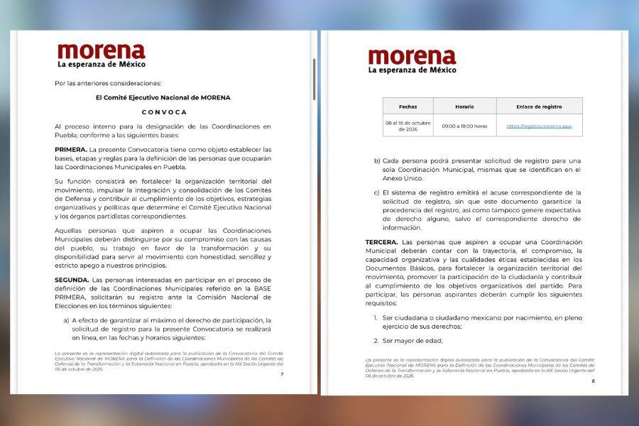 Morena emite convocatoria para definir candidaturas a alcald&iacute;as de Puebla
