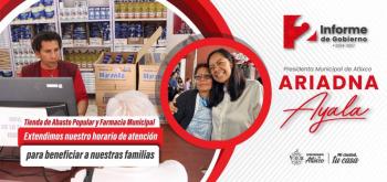 Dos a&ntilde;os de resultados en Atlixco; Ariadna Ayala sigue apoyando econom&iacute;a de familias con la tienda de abasto popular y farmacia municipal