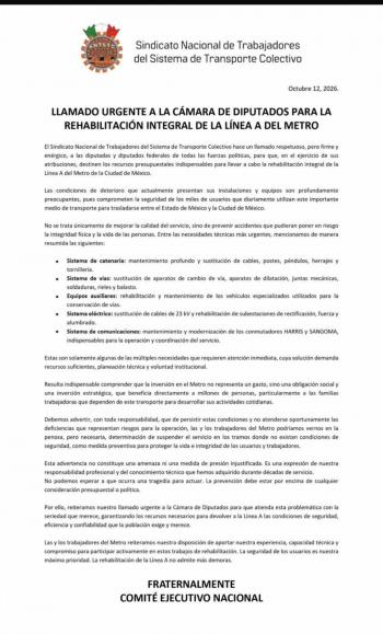 Llamado urgente a la C&aacute;mara de Diputados para la rehabilitaci&oacute;n integral de la L&iacute;nea A del Metro