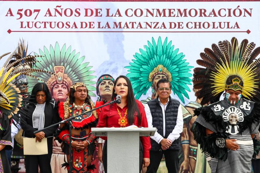 Encabeza Tonantzin Fern&aacute;ndez ceremonias c&iacute;vica y prehisp&aacute;nica conmemorativas de los 507 a&ntilde;os de la Matanza de Cholula